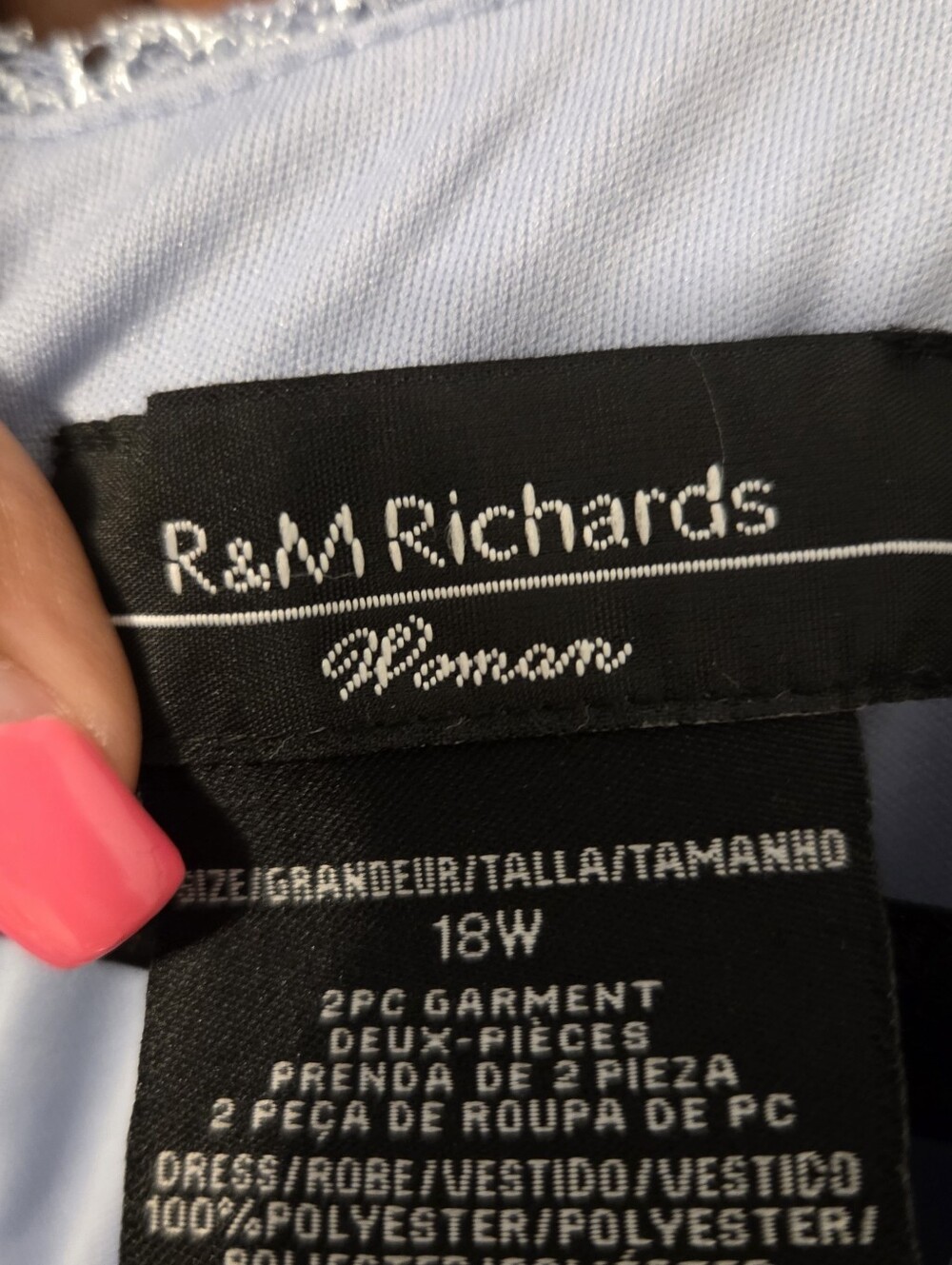R&M Richards Plus Size Blue Sequence Satin Formal Dress With Jacket. Sz 18W/2X - Picture 11 of 12